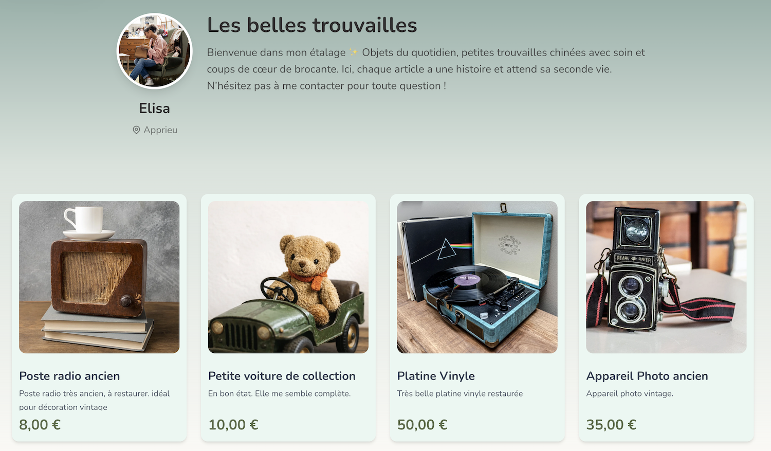 Présentation de la fonction Mon étalage sur Webrocante