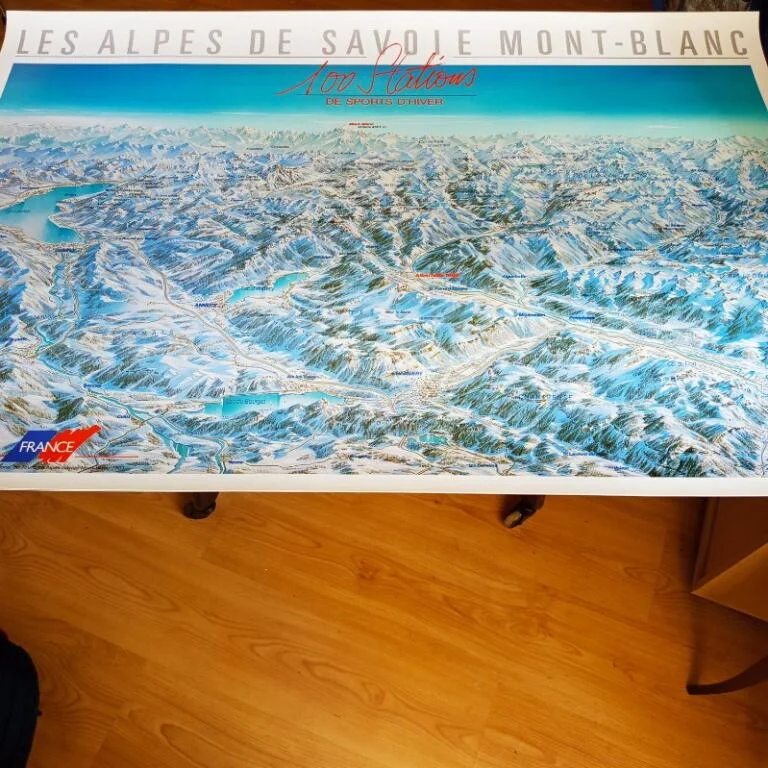 Carte réédition 1991 de Pierre Novat LES ALPES DE SAVOIE MONT BLANC 100 stations de sport d hiver