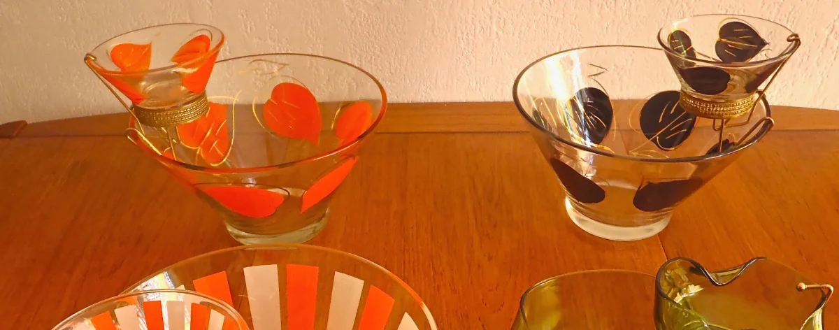 Services « Chip & Dip » en verre vintage