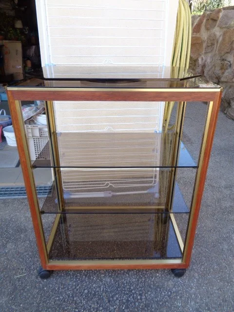 Table de TV a roulettes en verre fumé avec plateau pivotant pour TV