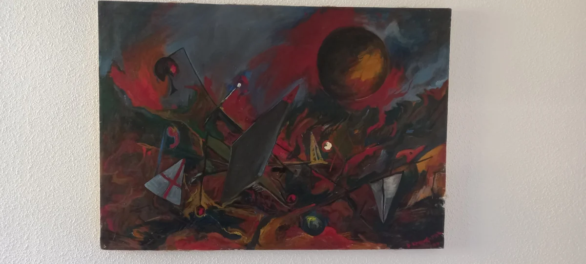 Grande huile sur toile 100X80 abstraction ‟Bataille de Kosovo 1389”– signé Krivokapic (Кривокапић) peintre Serbe