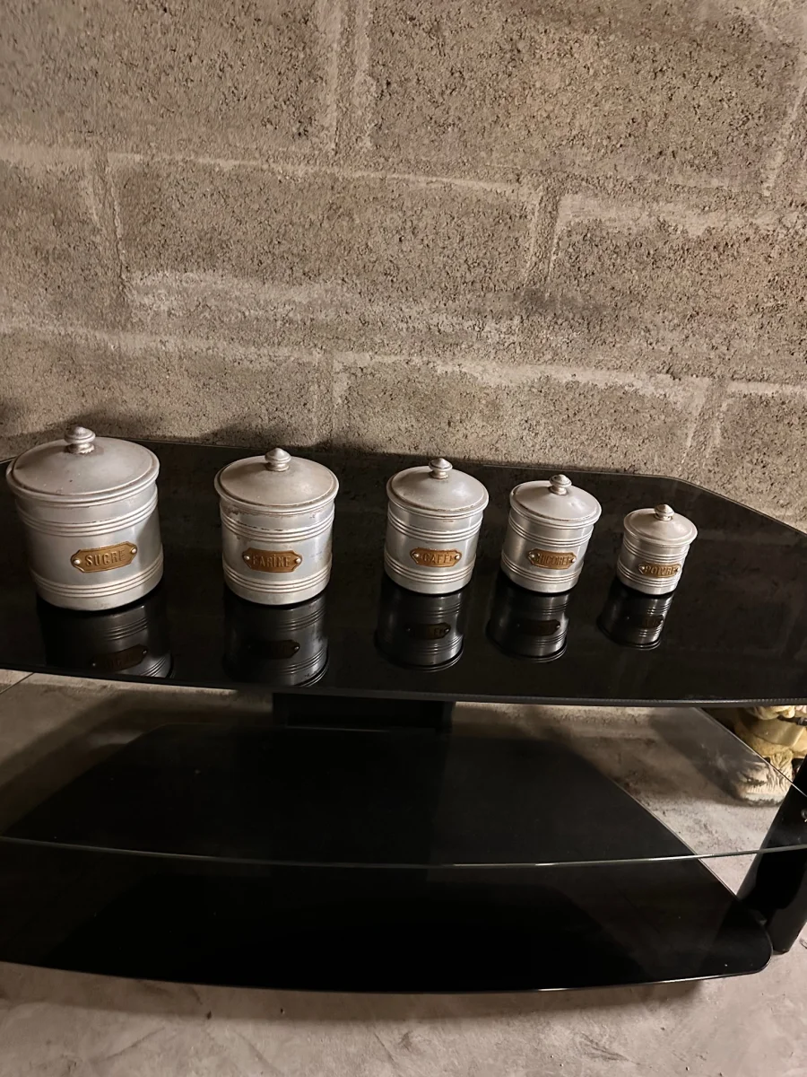 Ancien lot de 5 boîtes de cuisine en aluminium – Vintage