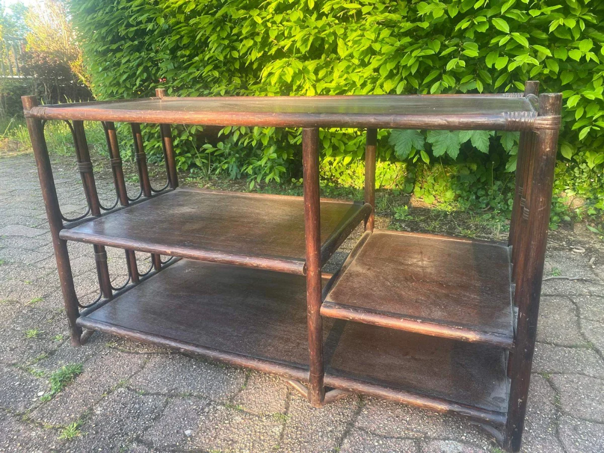 Meuble bois et rotin