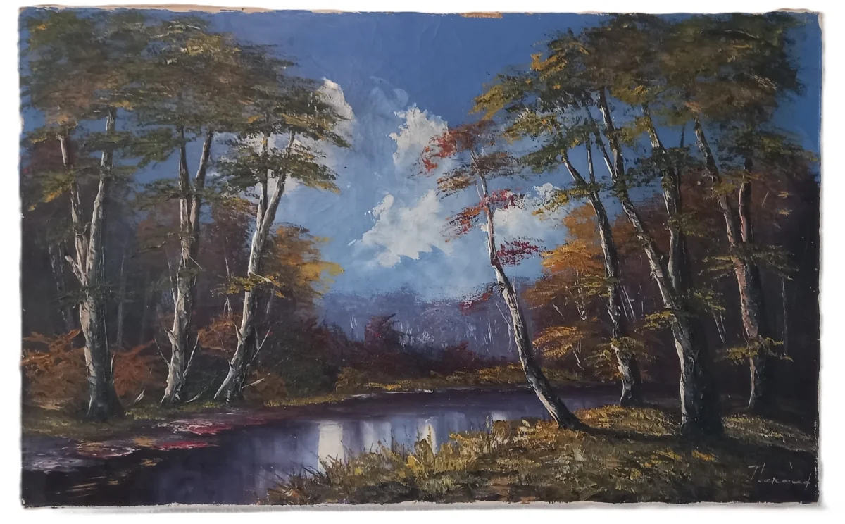 Grand Tableau Huile sur Toile Automne 50x80 cm - École Française XXe