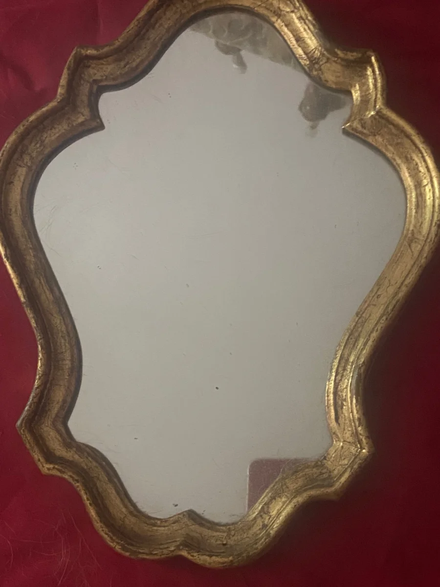 Petit Miroir Mural Ancien Bois Doré Festonné Louis XV Rocaille -